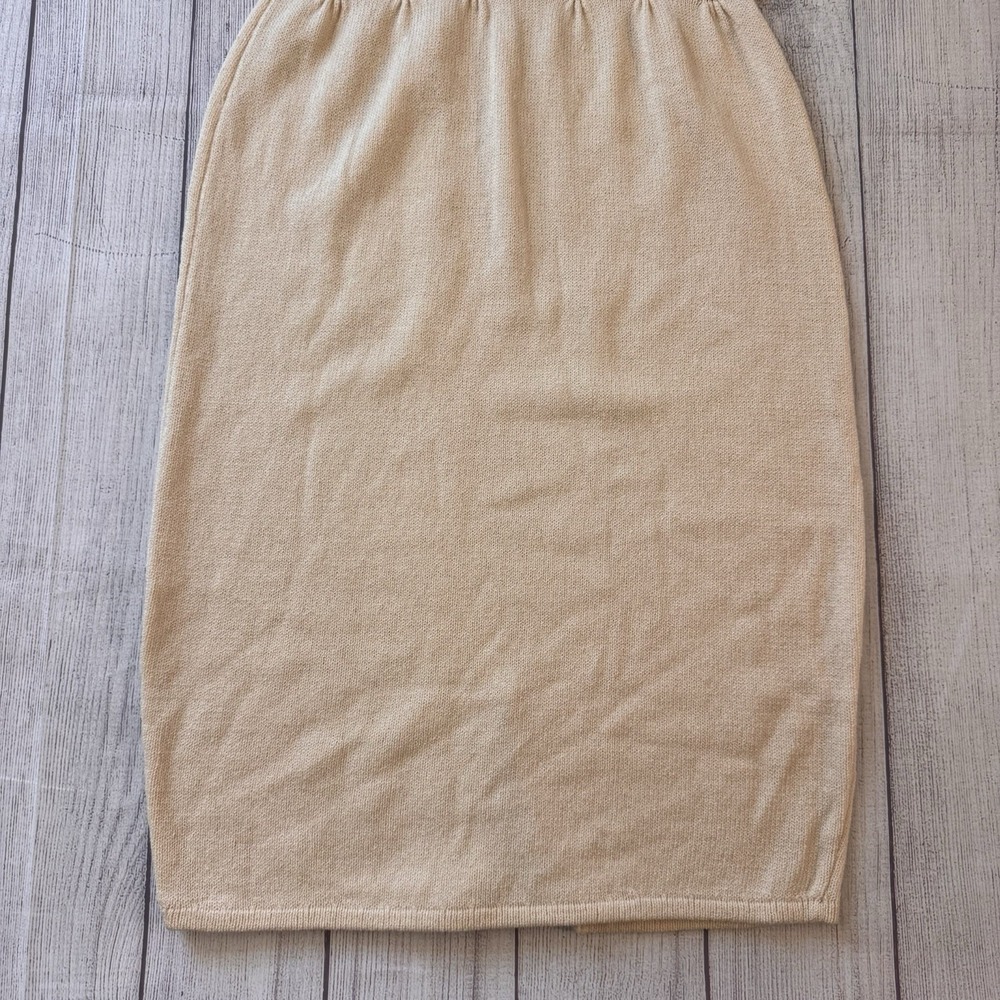 St John Santana Knit Vintage Midi Dress Cream Green Gold Button Puff Sleeve S - Picture 4 of 11